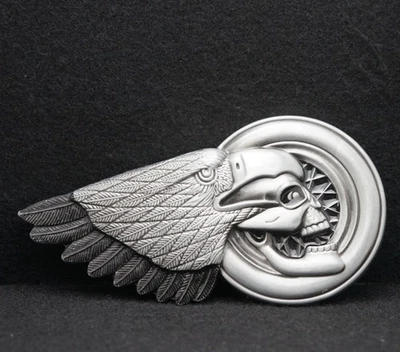 WF13115 *NOS* MUY COOL VINTAGE AÑOS 2000 ***CALAVERA MOTERA*** HEBILLA DE CINTURÓN RUEDA ÁGUILA Foto 1 de 2