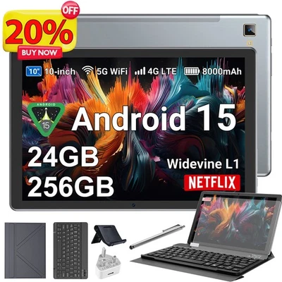 2025 New Android 15 Tablet  24GB+256GB(1TB TF) 10.1 inch Tab 4G Dual SIM WiFi 2K - Image 1 of 4