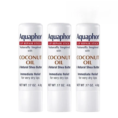 Barra reparadora de labios Aquaphor aceite de coco hidrata labios agrietados paquete de 0,17 oz Foto 1 de 4
