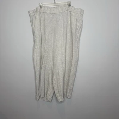 Talbots Nantucket Wide Leg Pull On Crop Pants Womens Plus 3X Beige 100% Linen - Image 1 of 4