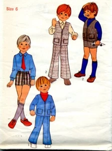 Cut Sewing Pattern Boys Suit Pants Shorts, Vest Jacket Cardigan Size 6 Date 1972 - Picture 1 of 2