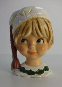 Jarrón vintage con cabeza de dama cerámica alemana Heidi personaje de cerámica jarrones izquierdos - Imagen 1 de 13