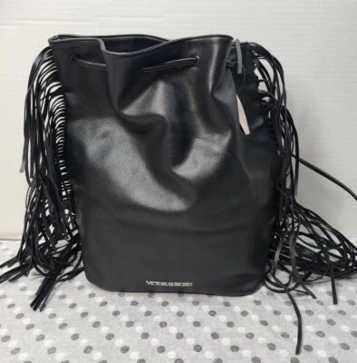 NWT Victoria's Secret Fashion Show Black Fringe Backpack Backstage Bag Faux  - Image 1 of 4