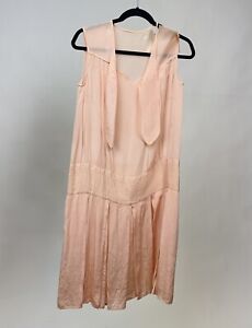 Vintage Antique 1920s pale Pink Silk Flapper Dress with necktie, as is condition