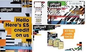 giffgaff giff gaff micro nano standard sim card o2 £5 credit unlimited data - Picture 1 of 2