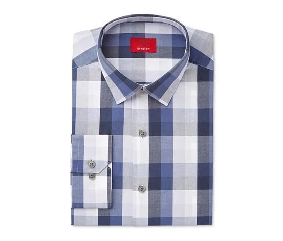 ALFANI Shades of Blue Check Plaid Slim Fit Stretch Dress Shirt 14 14-1/2 32/33 - Image 1 of 1