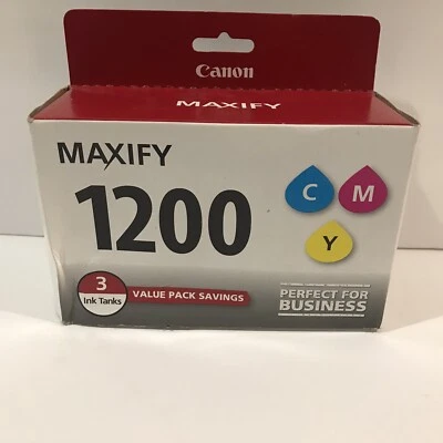 Genuine Canon Maxify 1200 Value Pack 3 Ink Tanks Cyan Magenta Yellow Box Damage - Image 1 of 4
