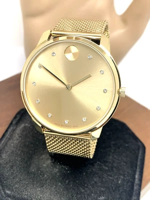 Reloj para hombre Movado 3600903 esfera oro diamante cuarzo suizo malla correa de acero 42 mm Foto 1 de 4