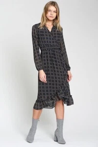 Anthropologie dRA Cicero Wickelkleid asymmetrisch Rüschen kariert Boho blau - Medium - Bild 1 von 3