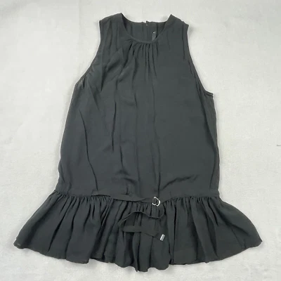 LAMB Gwen Stefani Mujer Top 4 Negro Seda Volantes Sin Mangas Cremallera Peplum RARO NUEVO Foto 1 de 4