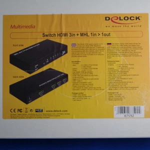 Delock Switch HDMI 3in + MHL 1in > 1out bis zu 3 Geräte Full HD 1080p HDCP OVP - Bild 1 von 1