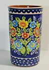 Handmade Portugal Pottery Handthrown Hand Painted Utensil Holder Signed Floral