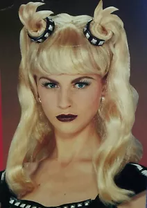 Blonde Dominatrix Wig Wavy Wig with Bangs and Pigtails Studded Choker Accent - Picture 1 of 1