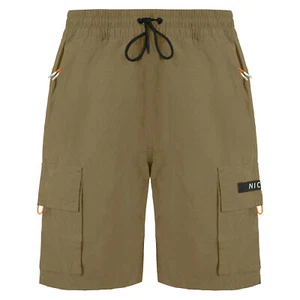 Nicce Stretch Waist Beige Mens Reflective Meru Cargo Shorts 211 1 06 05 0336