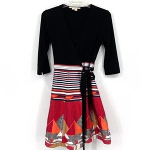 Diane von Fürstenberg Damen 6 Halstuch Kleid geometrischer Rock schwarz Oberteil rot orange - Bild 1 von 14