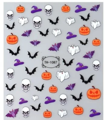 Pegatinas de arte en uñas espeluznantes de Halloween (las calaveras brillan en la oscuridad) Foto 1 de 4