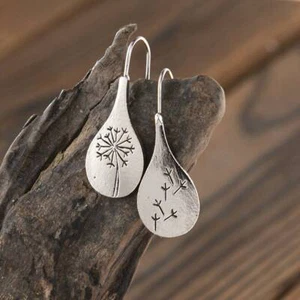 Fashion Retro Dandelion 925 Silver Drop Earrings for Women Jewelry A Pair Gift - Picture 1 of 12