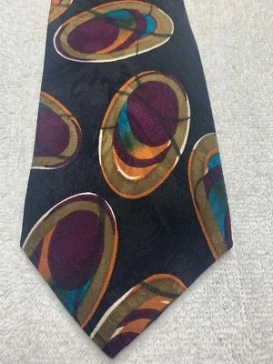 CORBATA HOMBRE CHICO LAROCHE AÑOS 40-70 NEGRA CON ORO AZUL MORADO 3,75 X 57 Foto 1 de 4