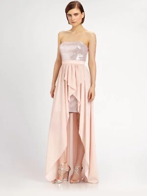 AIDAN MATTOX STRAPLESS PINK SEQUIN Chiffon High Low size 4 - Image 1 of 4
