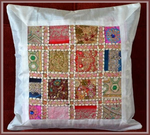 Kissenbezug Handarbeit bestickt antik Patchwork weiß Seide  - Bild 1 von 7