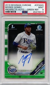 2019 BOWMAN CHROME AUTO MOISES GOMEZ 1ST #CPAMG GREEN REF /99 PSA 9 MINT! - Picture 1 of 2