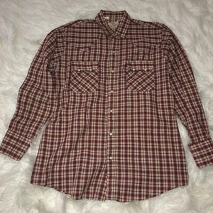 Men Western Red Plaid Shirt Size 16-34 Pearl Snap Buttons Lightweight USA - Picture 1 of 6