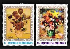 A set of 2 MNH stamps "Floral Paintings - Flower in a Jug" Maldives, 1973