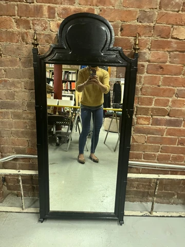 Rectangular Antique Wood Framed Wall Mirror with Brass accent Cover