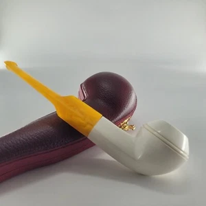 Glatte Bulldogge Meerschaumpfeife handgeschnitzt Block Meerschaum mit Etui CPW1330 - Bild 1 von 11