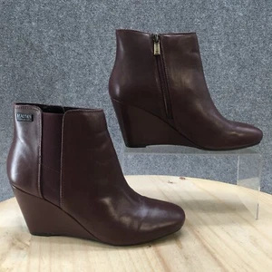 Kenneth Cole Reaction Boots Womens 9.5 Marcy Ankle Booties Wedge Red Leather - Picture 1 of 15