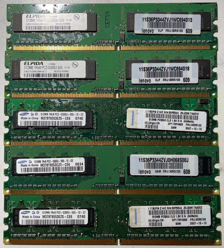 5 Sticks of 512MB  Memory 1Rx* PC2-5300U-667 - Image 1 of 1