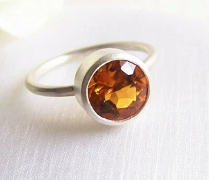 Citrin Ring aus 925 Silber, orange, rund, gelb, Einzelstück von Unikatmeister - Bild 1 von 12