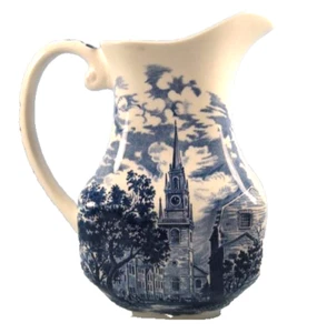 Liberty Blue Water Pitcher The Old North Church Staffordshire England 32 oz (O2) - Picture 1 of 6
