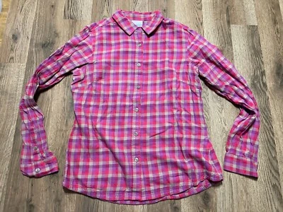 Camisa Columbia, Para Mujer Mediana, Rosa Púrpura Tostado, Cuadros, Manga Larga con Botones Foto 1 de 4