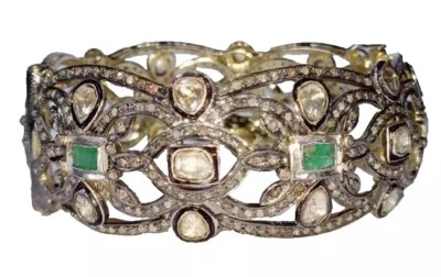 Brazalete de boda de plata de ley 925 con diamantes Polki talla rosa de 9,96 quilates Foto 1 de 4