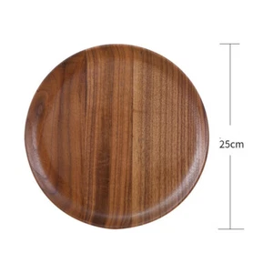 Walnut Wood Round Plate Fruit Dishes Dessert Tea Serving Tray Tableware - Picture 1 of 11