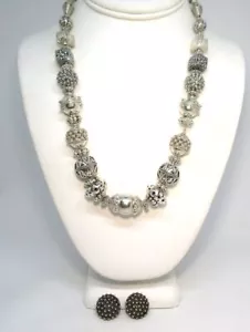 Collar y pendientes de cuentas de lujo de plata de ley 925 Italia 132,8 gramos - Imagen 1 de 5