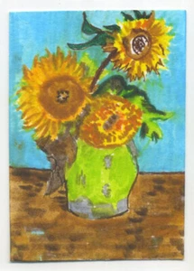 Original signed ACEO by Lucy Smith. Three Sunflowers in a Vase after Van Gogh. - Picture 1 of 1