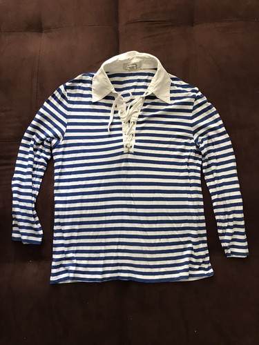 MICHAEL KORS Womens Blue White Stripe Lace up Neck 3 4 Sleeve Top Shirt Medium