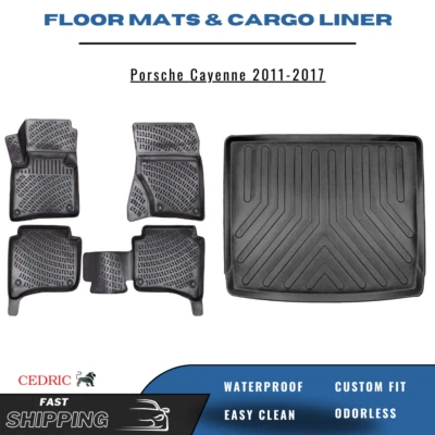 Car Floor Mats & Trunk Cargo Liner for Porsche Cayenne 2011-2017 3D TPE FULL Set - Image 1 of 4