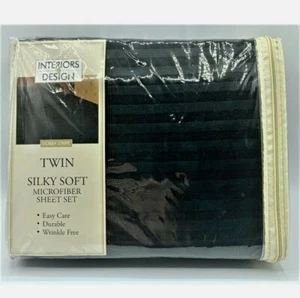 TWIN Sheet Set Interiors By Design Microfiber Black Dobby Stripe Soft NEW - Picture 1 of 3