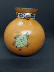 Handbemalte Kürbis amerikanische Ureinwohner Design Schildkröte Südwesten Dekor klein 5x6 Zoll - Bild 1 von 10