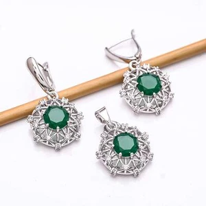 Emerald - Simulated & CZ Gemstone 925 Sterling Silver Pendant Earring Set PS8147 - Bild 1 von 2