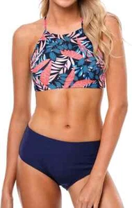 CharmLeaks Damen gepolsterter Bikini mit hohem Ausschnitt Badeanzug Badeanzug Brandneu mit Etikett - Bild 1 von 8