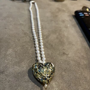 Handcrafted Dyadema Murano Venetian Glass Bronze Gold Foil Heart Necklace - Picture 1 of 6