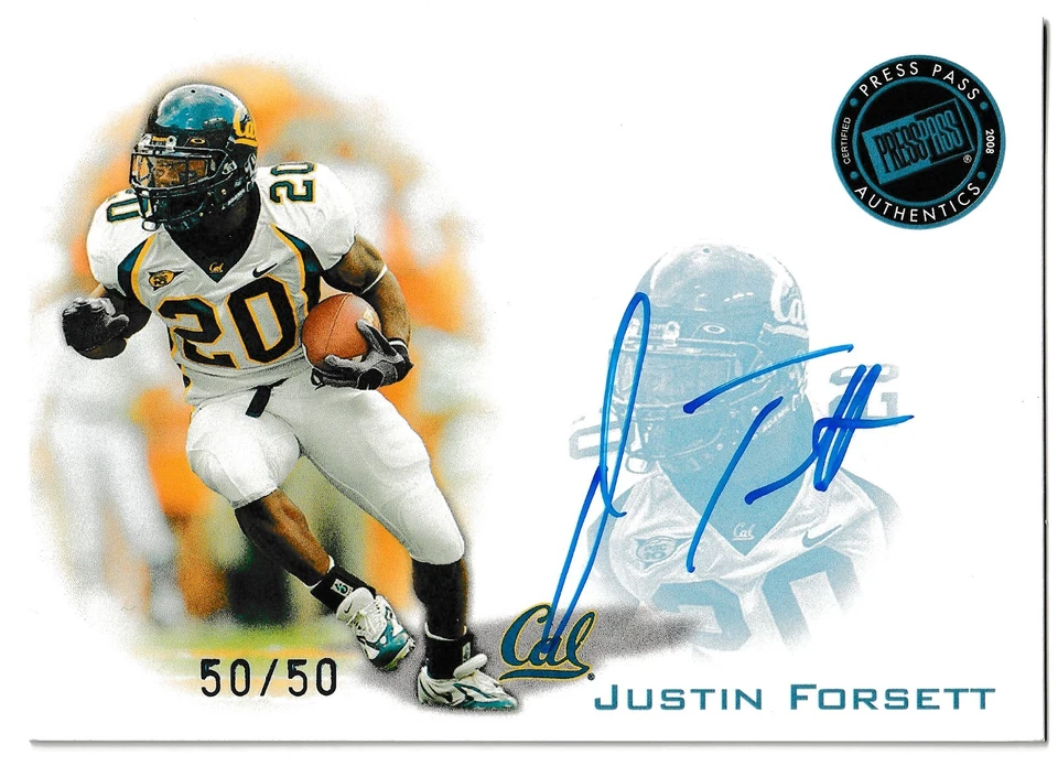 2008 Press Pass Platinum Blue Auto 50/50 (Bookend 1/1) Justin Forsett Cal Bears - Image 1 of 1