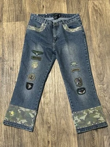 Jeans peluche platino con toppe militari taglia 11 - Foto 1 di 24