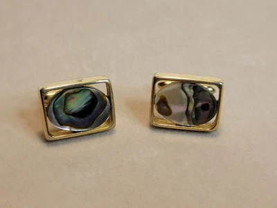 Vtg Swank Gold Tone Abalone Shell Cufflinks Rectangle Natural - Image 1 of 4