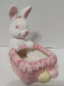 Vintage Lefton Ceramic Easter Bunny Figurine Planter with Basket Taiwan - Picture 1 of 5