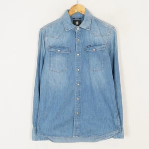 G-STAR RAW 3301 SLIM Shirt L/S Men Denim Shirt Size S Blue Snap Cotton Slim Fit - Picture 1 of 7